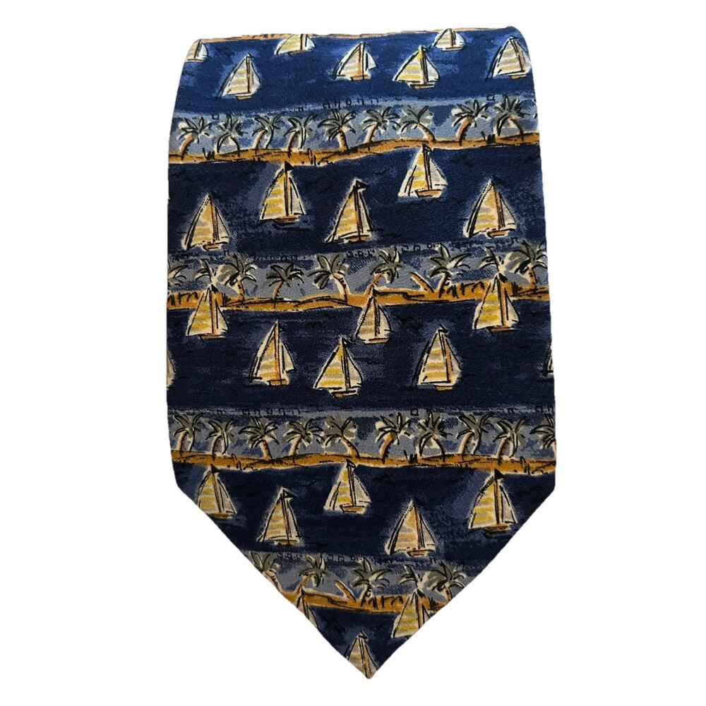 Charleston Tie Rack Sailboat Men's Tie‎ 3.75” Made In Italy 100% Silk Navy